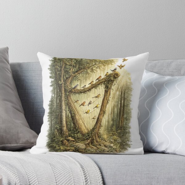 Item preview, Forest Canopy Harp | Birds as Musical Notes | Botanical Woodland Music Illustration designed and sold by NatureHarmony16.