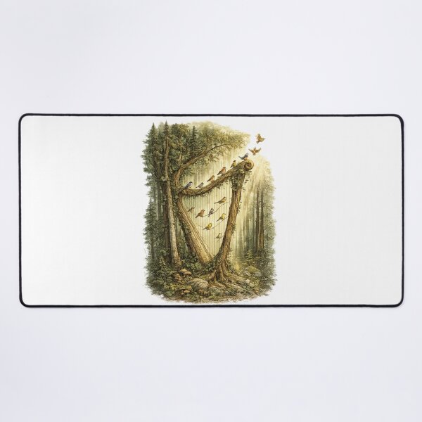 Item preview, Forest Canopy Harp | Birds as Musical Notes | Botanical Woodland Music Illustration designed and sold by NatureHarmony16.