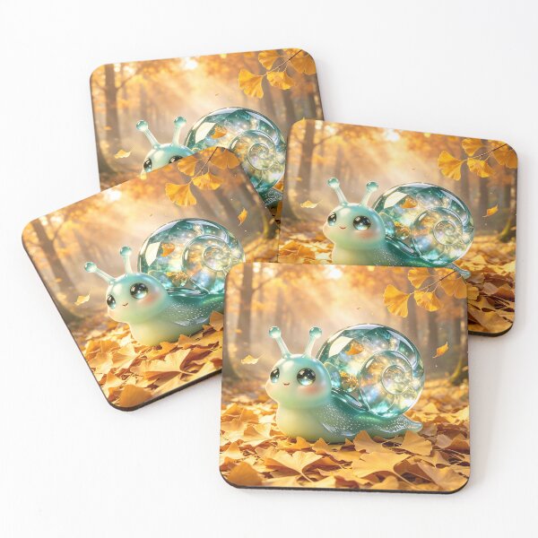 Item preview, Autumn Serenity - Cute Emerald Snail in Golden Ginkgo Leaves designed and sold by ABYSSLAB.