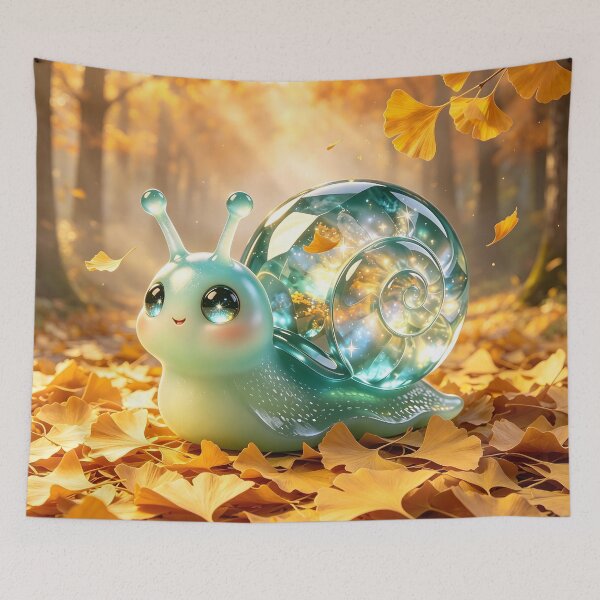 Item preview, Autumn Serenity - Cute Emerald Snail in Golden Ginkgo Leaves designed and sold by ABYSSLAB.