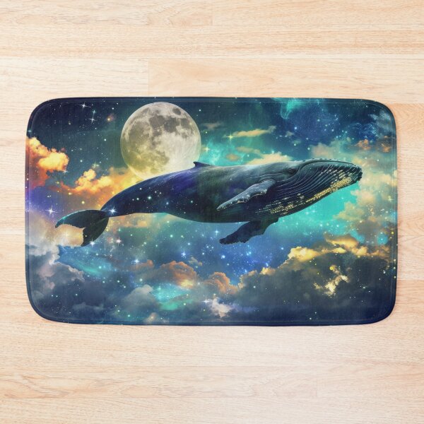 Item preview, Abstract collage of a big whale flying over the night sky covered with stars, moon, and clouds. Vivid colors. Vintage background.	 designed and sold by Soft Oddity.