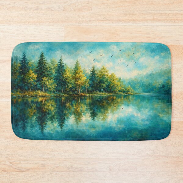 Item preview, Teal Forest Lake Reflection Landscape Print designed and sold by Joey Santiago.