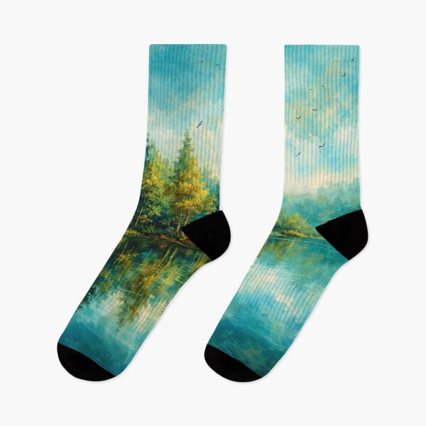 Item preview, Teal Forest Lake Reflection Landscape Print designed and sold by Joey Santiago.