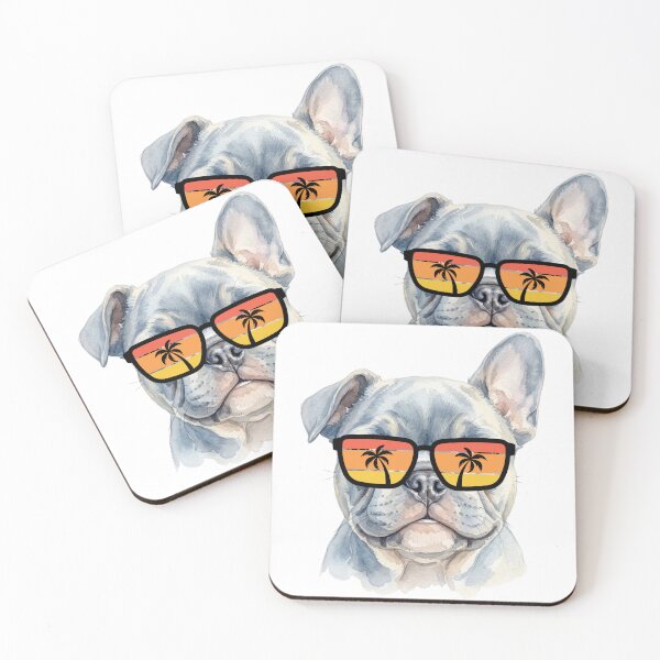Item preview, Cool French Bulldog Puppy in Sunset Sunglasses Watercolor Portrait designed and sold by VibranPalette.
