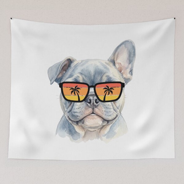 Item preview, Cool French Bulldog Puppy in Sunset Sunglasses Watercolor Portrait designed and sold by VibranPalette.