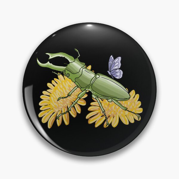 Item preview, Stag Beetle Art on Wildflowers with Butterfly designed and sold by LeshanArt.