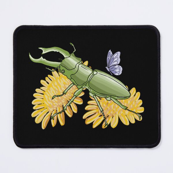 Item preview, Stag Beetle Art on Wildflowers with Butterfly designed and sold by LeshanArt.