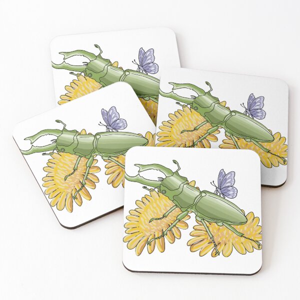 Item preview, Stag Beetle Art on Wildflowers with Butterfly designed and sold by LeshanArt.