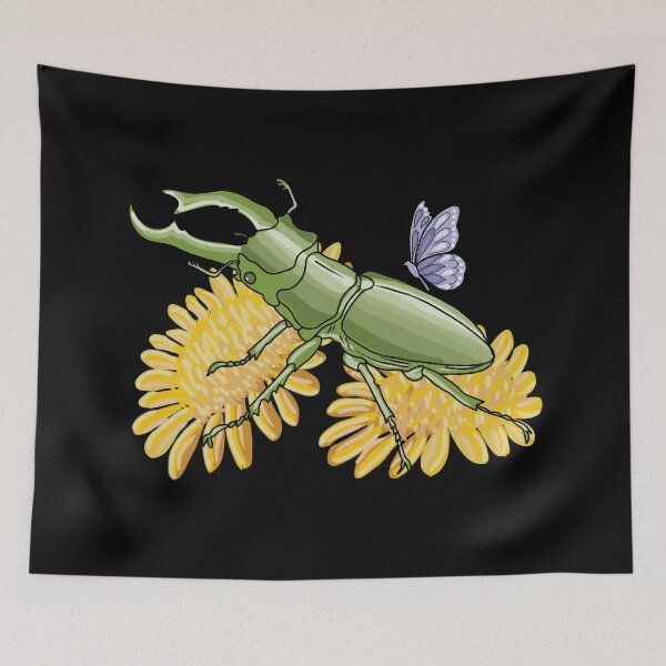 Item preview, Stag Beetle Art on Wildflowers with Butterfly designed and sold by LeshanArt.