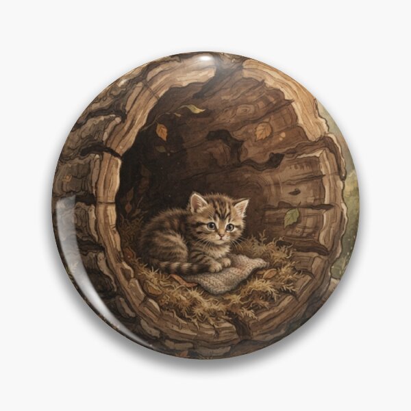 Item preview, Tiny Kitten Resting in a Giant Hollow Log Miniature Illustration designed and sold by DuckOddity.
