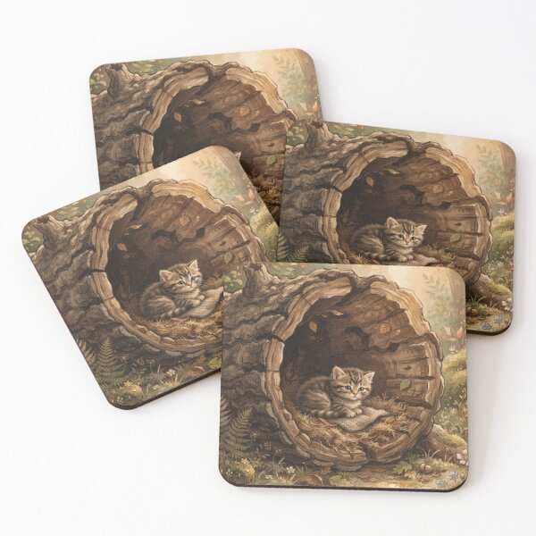 Item preview, Tiny Kitten Resting in a Giant Hollow Log Miniature Illustration designed and sold by DuckOddity.