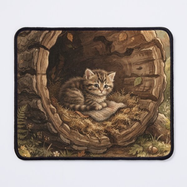 Item preview, Tiny Kitten Resting in a Giant Hollow Log Miniature Illustration designed and sold by DuckOddity.