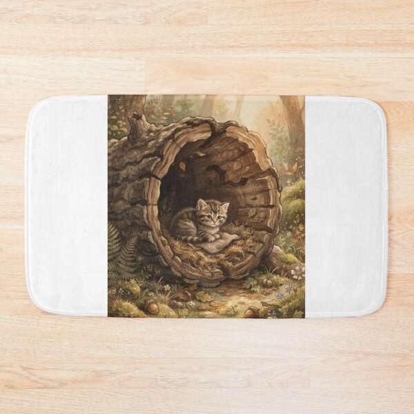 Item preview, Tiny Kitten Resting in a Giant Hollow Log Miniature Illustration designed and sold by DuckOddity.