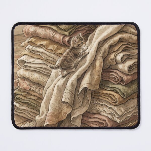 Item preview, Tiny Kitten Climbing Giant Folded Linen Laundry Miniature Illustration designed and sold by DuckOddity.