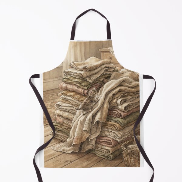 Item preview, Tiny Kitten Climbing Giant Folded Linen Laundry Miniature Illustration designed and sold by DuckOddity.