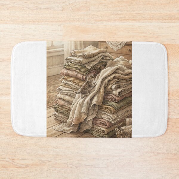 Item preview, Tiny Kitten Climbing Giant Folded Linen Laundry Miniature Illustration designed and sold by DuckOddity.