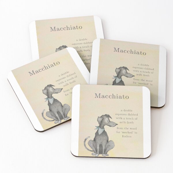 Item preview, Coffee Shop Coffees explained by Cats and Dogs Macchiato Print designed and sold by castawayscot.