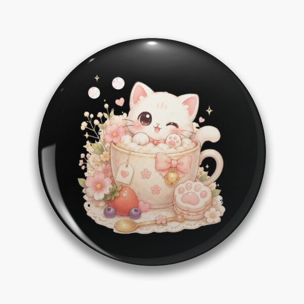 Item preview, Cute Kawaii White Kitten in Floral Teacup designed and sold by Majdoub1.