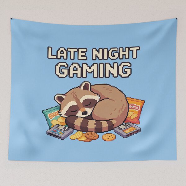 Item preview, Late Night Gaming Raccoon - Cozy Retro Pixel Art designed and sold by PotionPixelArt.
