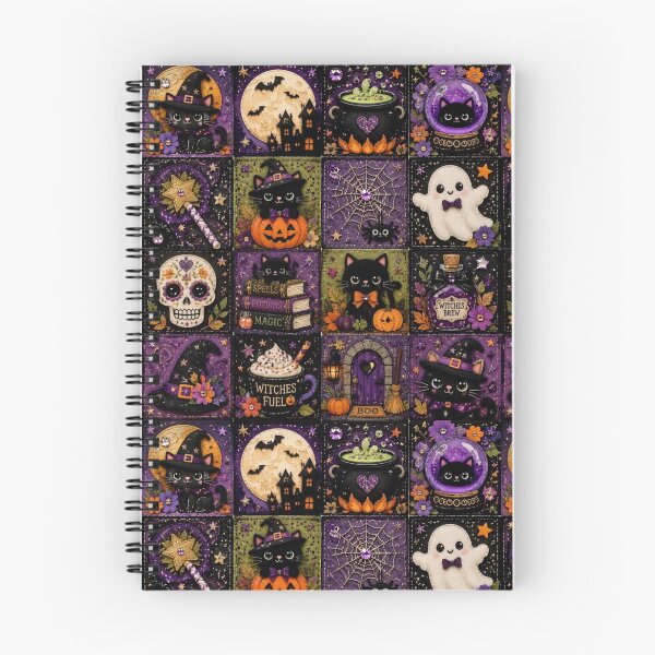 Item preview, Magical Halloween Patchwork - Witch Cats, Potions and Kawaii Haunted House designed and sold by Natalia-Vlad.