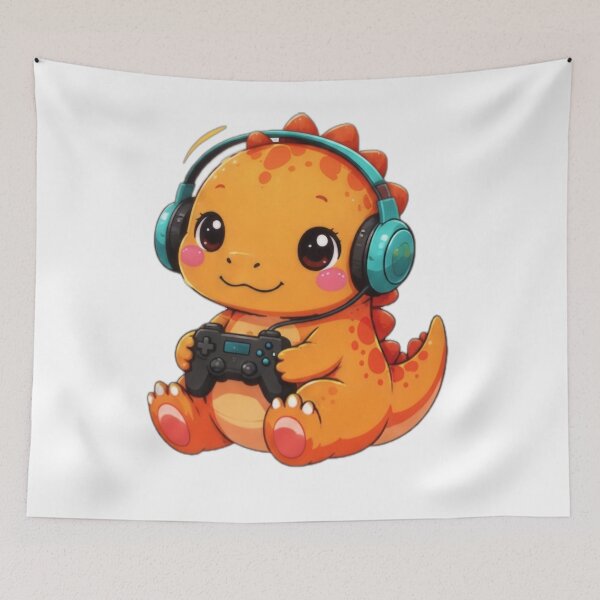 Item preview, Cute Gamer Dinosaur with Headphones designed and sold by DailyDoodlesBySumbul.
