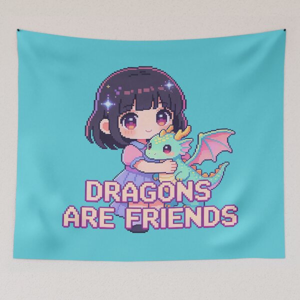 Item preview, "Dragons Are Friends" Cute Anime Girl Pixel Art - Fantasy Kawaii designed and sold by PotionPixelArt.