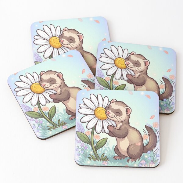 Item preview, “Ferret With Daisy – Pastel Fairy‑Garden Art” designed and sold by Divinedesignbydulce.