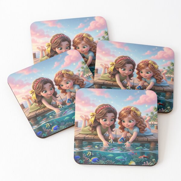 Item preview, Cute Girls Feeding Tropical Fish designed and sold by Azurart2.