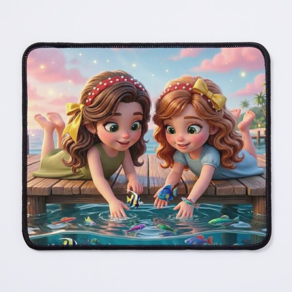 Item preview, Cute Girls Feeding Tropical Fish designed and sold by Azurart2.