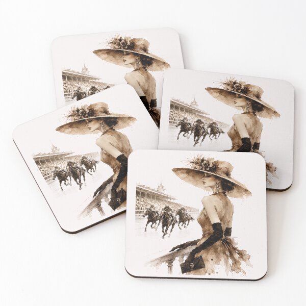Item preview, Elegant fashion woman at the horse races – Luxury Fashion Watercolor Art. Sepia. designed and sold by NewtBoo.