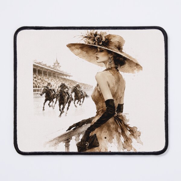 Item preview, Elegant fashion woman at the horse races – Luxury Fashion Watercolor Art. Sepia. designed and sold by NewtBoo.