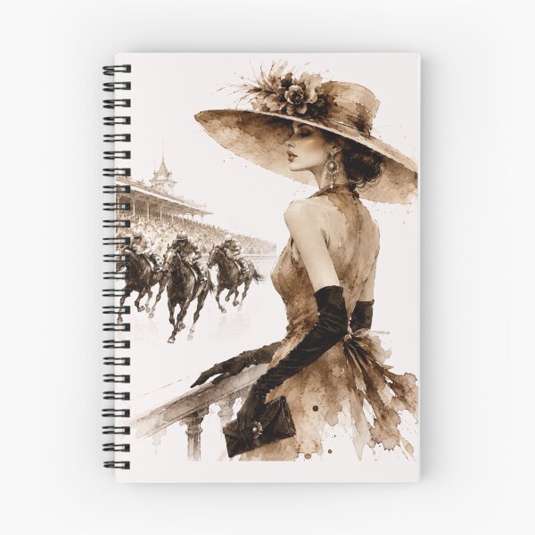 Item preview, Elegant fashion woman at the horse races – Luxury Fashion Watercolor Art. Sepia. designed and sold by NewtBoo.