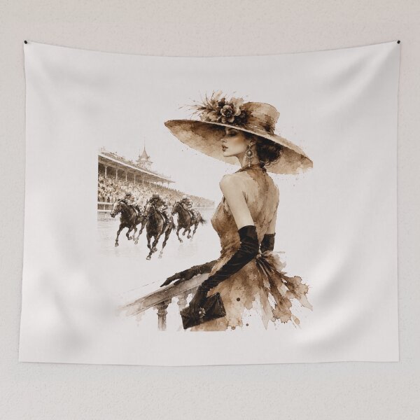 Item preview, Elegant fashion woman at the horse races – Luxury Fashion Watercolor Art. Sepia. designed and sold by NewtBoo.