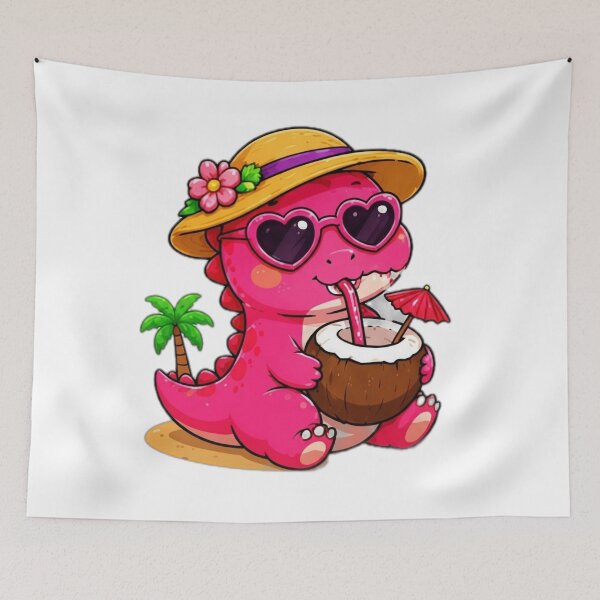 Item preview, Cute Summer Dinosaur Drinking Coconut designed and sold by DailyDoodlesBySumbul.