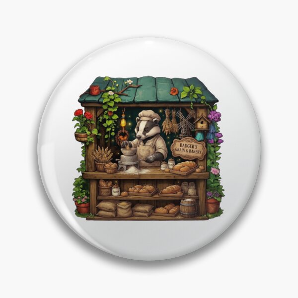 Item preview, Badger's Grain & Bakery | Cozy Woodland Bakery | Rustic Flour Mill | Cottagecore Forest Market | Whimsical Badger Baker Sticker designed and sold by MrDev.