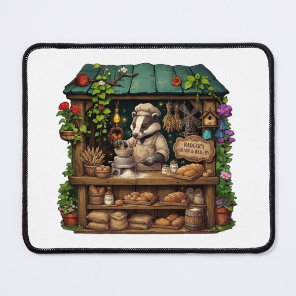 Item preview, Badger's Grain & Bakery | Cozy Woodland Bakery | Rustic Flour Mill | Cottagecore Forest Market | Whimsical Badger Baker Sticker designed and sold by MrDev.