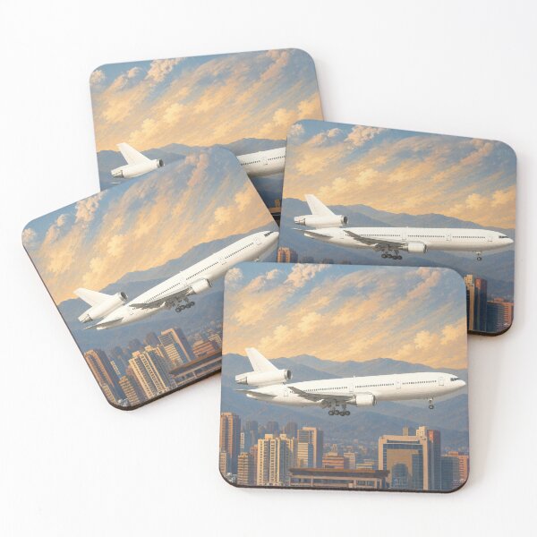Item preview, Tri-Jet Passenger Airplane Flying Over Modern City Skyline Illustration designed and sold by EMairplanes.