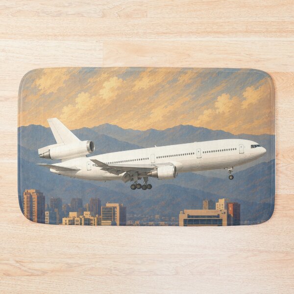 Item preview, Tri-Jet Passenger Airplane Flying Over Modern City Skyline Illustration designed and sold by EMairplanes.