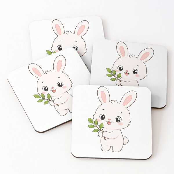 Item preview, Cute Bunny Holding Green Branch Kawaii Cartoon Design designed and sold by Seculinator.
