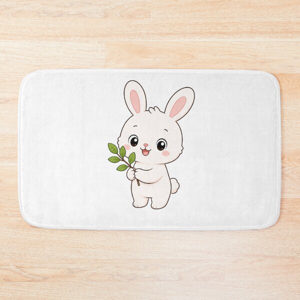 Item preview, Cute Bunny Holding Green Branch Kawaii Cartoon Design designed and sold by Seculinator.