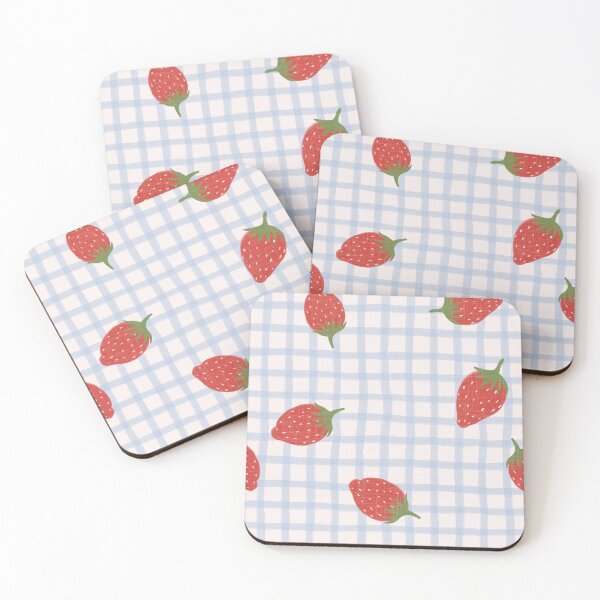 Item preview, Strawberries on blue gingham grid designed and sold by PrettywithColor.