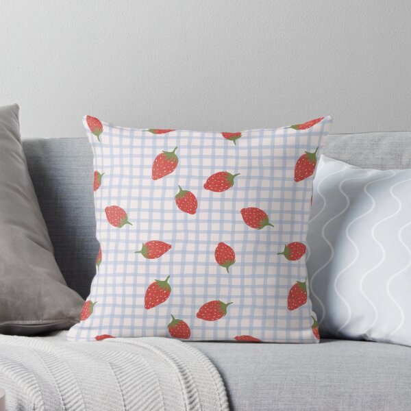 Item preview, Strawberries on blue gingham grid designed and sold by PrettywithColor.