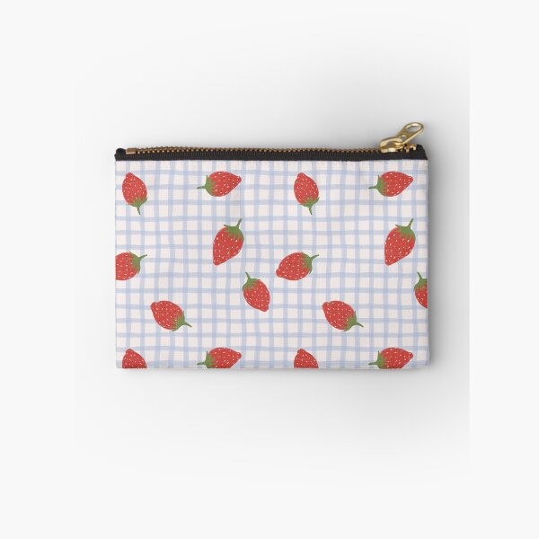 Item preview, Strawberries on blue gingham grid designed and sold by PrettywithColor.