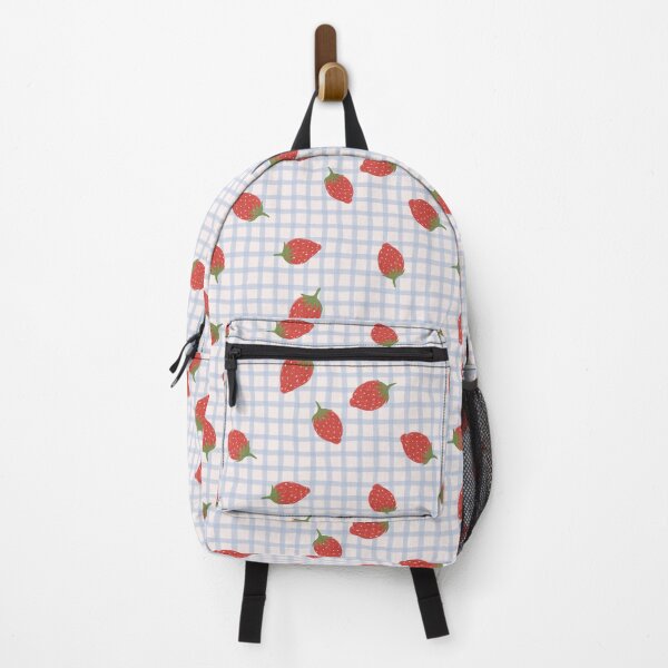 Item preview, Strawberries on blue gingham grid designed and sold by PrettywithColor.