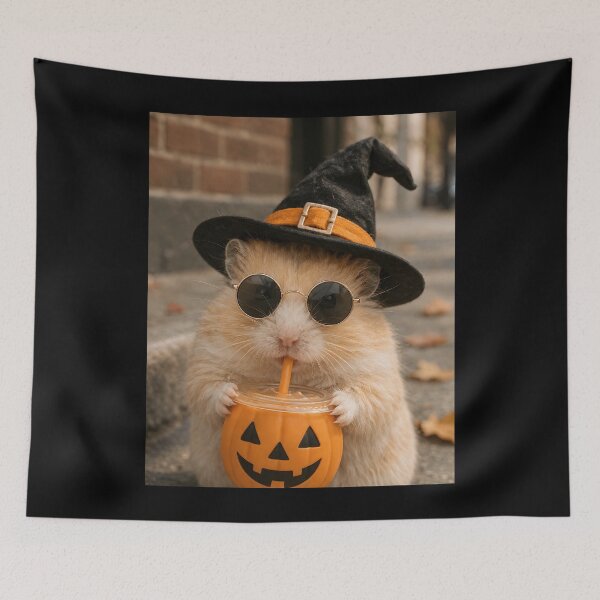 Artikelvorschau, Halloween-Hamster trinkt Kürbis-Eiskaffee – Lustiges Meme entworfen und verkauft von clothesy7.