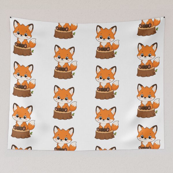Item preview, Cute Fox Sitting on Tree Stump Kawaii Cartoon Design designed and sold by Seculinator.