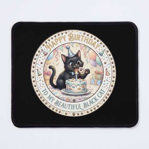 Item preview, Happy Birthday To My Beautiful Black Cat – Cute Party Illustration designed and sold by Fatomfatom.