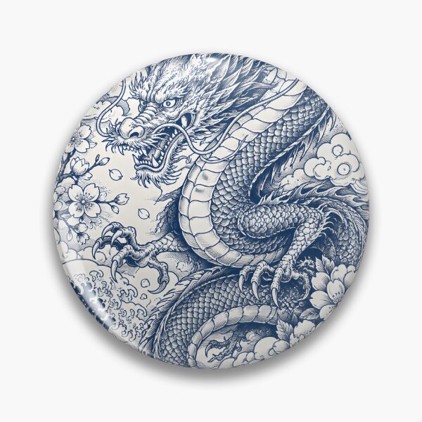 Artikelvorschau, Japanisches Drachentattoo | Traditioneller Irezumi-Drache mit Kirschblüten und Wellen entworfen und verkauft von Neo Tokio.