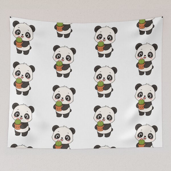 Item preview, Cute Panda Holding Happy Cactus Kawaii Cartoon Design designed and sold by Seculinator.