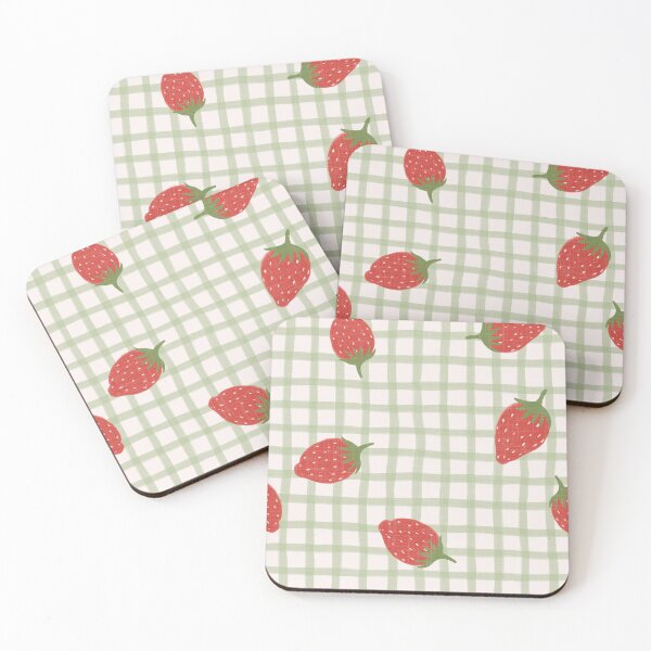 Item preview, Red Strawberries on green gingham grid designed and sold by PrettywithColor.